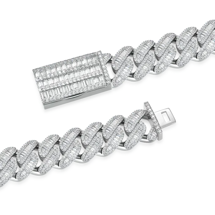 aporro Necklaces Moissanite Halo Baguette Cut Cuban Link Chain