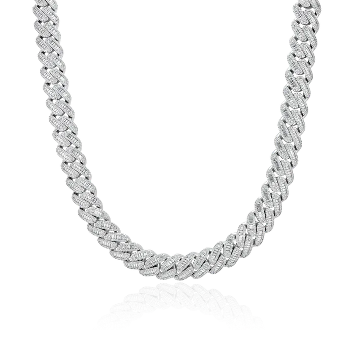 aporro Necklaces Moissanite Halo Baguette Cut Cuban Link Chain