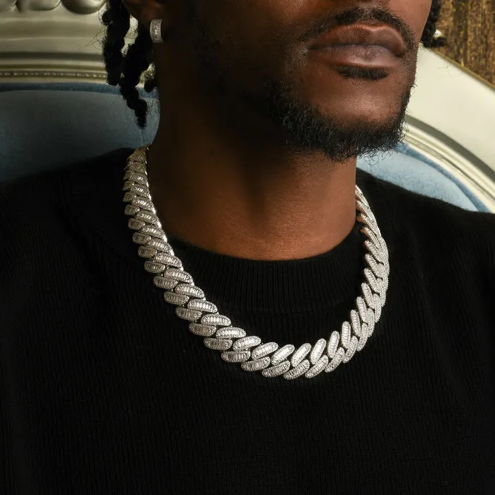 aporro Necklaces Moissanite Halo Baguette Cut Cuban Link Chain