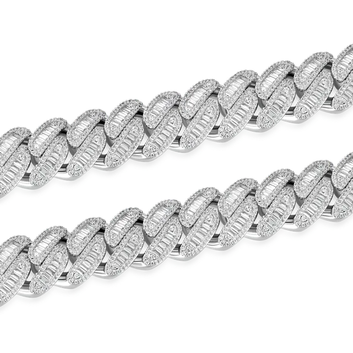 aporro Necklaces Moissanite Halo Baguette Cut Cuban Link Chain