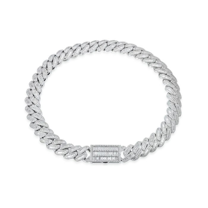 aporro Necklaces Moissanite Halo Baguette Cut Cuban Link Chain