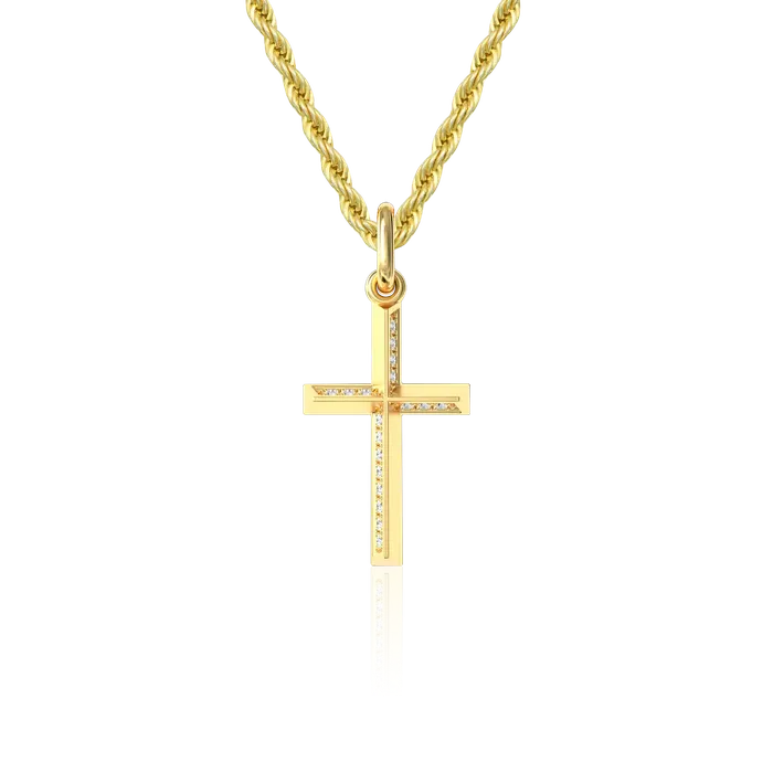 aporro Necklaces Womens Micro Solid 18K Threedimensional Cross Pendant