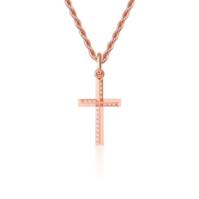aporro Necklaces Womens Micro Solid 18K Threedimensional Cross Pendant