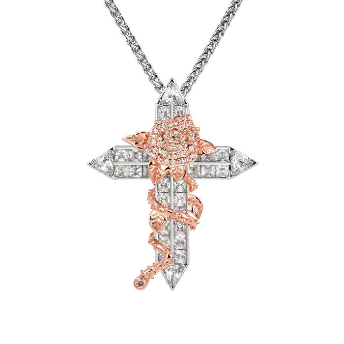 aporro Rose Cross Pendant Necklaces