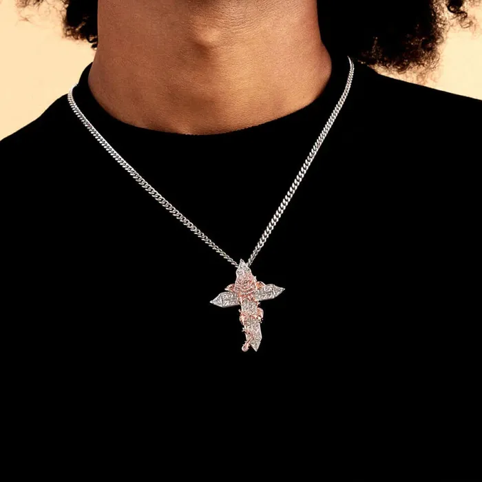 aporro Rose Cross Pendant Necklaces