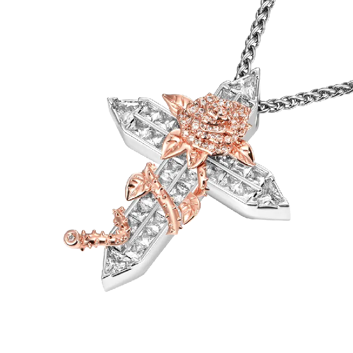 aporro Rose Cross Pendant Necklaces