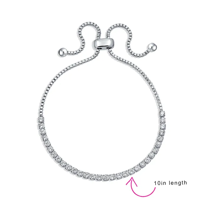 BlingJewelry Wholesale Bracelets Bridal CZ Slide Bolo Style Tennis Bracelet in Rose Gold or Silver Plated Brass