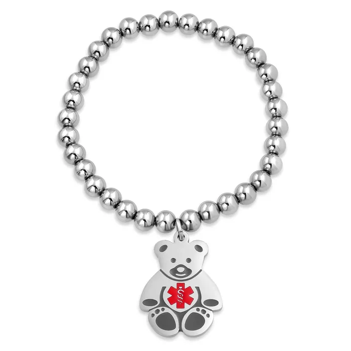 BlingJewelry Wholesale Bracelets Medical ID Bracelet with Teddy Bear Charm and Silver Tone Beads BlingJewelry Wholesale Bracelets Medical ID Bracelet with Teddy Bear Charm and Silver Tone Beads