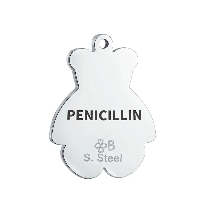 BlingJewelry Wholesale Bracelets Medical ID Bracelet with Teddy Bear Charm and Silver Tone Beads
