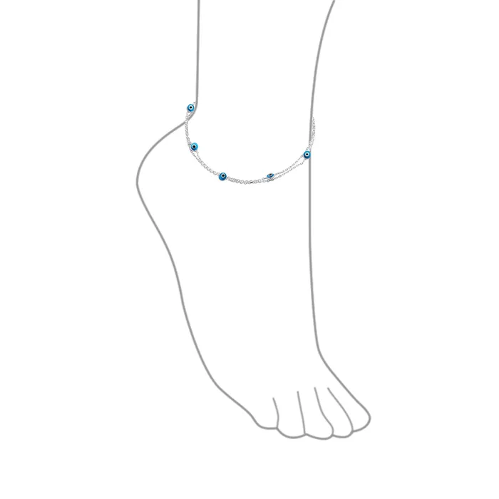 BlingJewelry Wholesale Bracelets Protection Amulet Evil Eye Anklet Ankle Bracelet Aqua Blue Sterling Silver