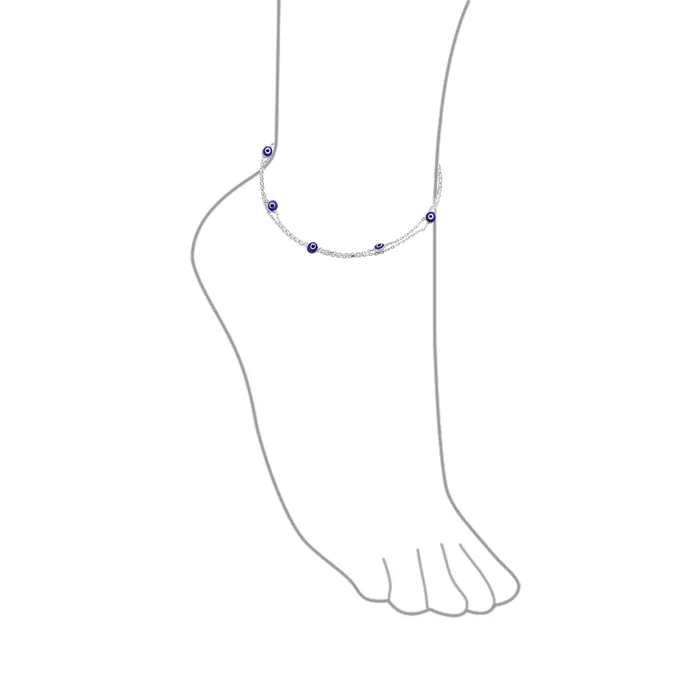 BlingJewelry Wholesale Bracelets Protection Amulet Evil Eye Anklet Ankle Bracelet Aqua Blue Sterling Silver