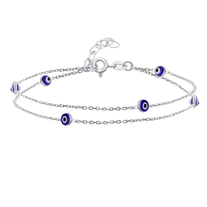 BlingJewelry Wholesale Bracelets Protection Amulet Evil Eye Anklet Ankle Bracelet Aqua Blue Sterling Silver