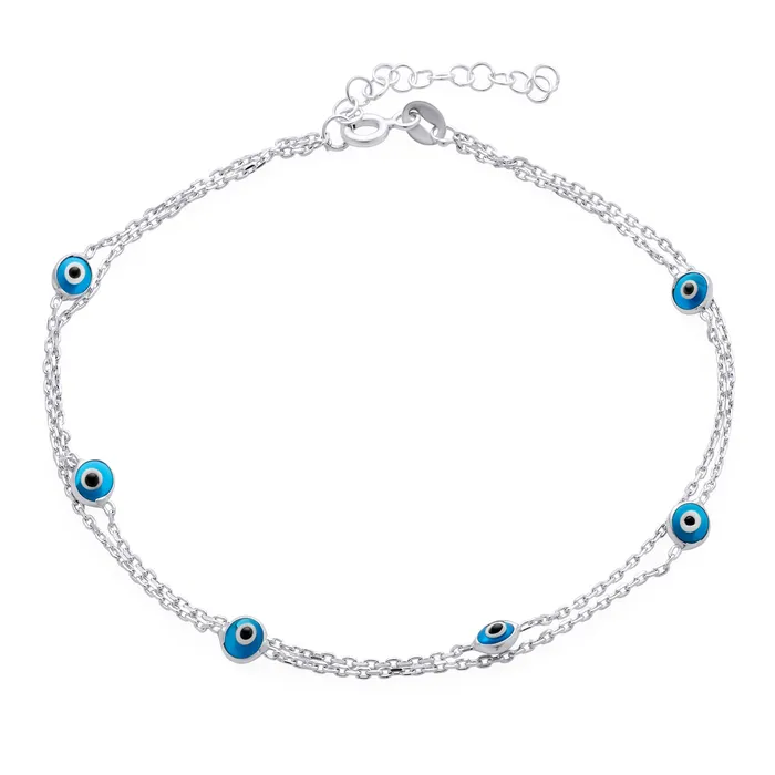 BlingJewelry Wholesale Bracelets Protection Amulet Evil Eye Anklet Ankle Bracelet Aqua Blue Sterling Silver