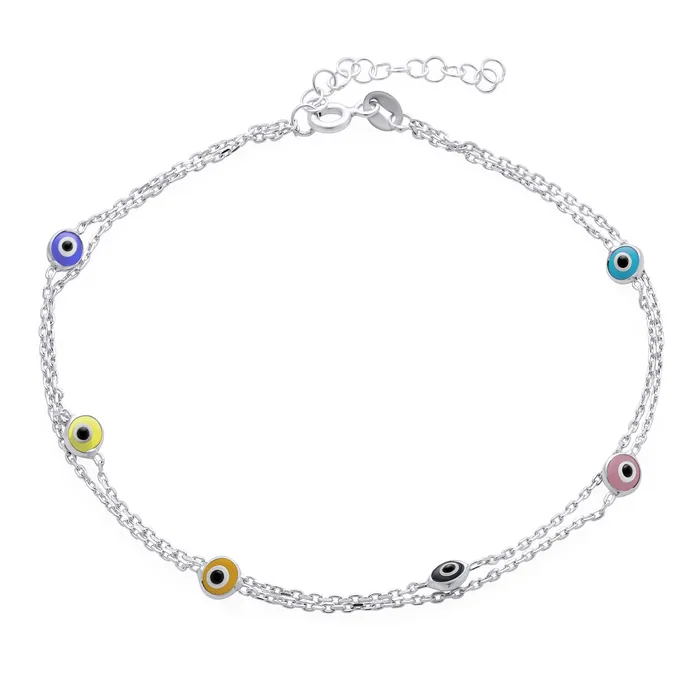 BlingJewelry Wholesale Bracelets Protection Amulet Evil Eye Anklet Ankle Bracelet Aqua Blue Sterling Silver