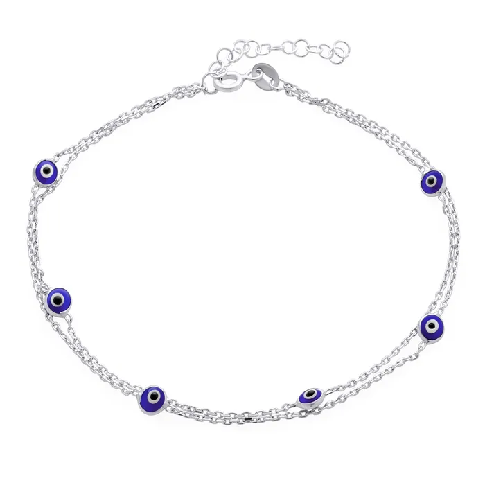 BlingJewelry Wholesale Bracelets Protection Amulet Evil Eye Anklet Ankle Bracelet Aqua Blue Sterling Silver