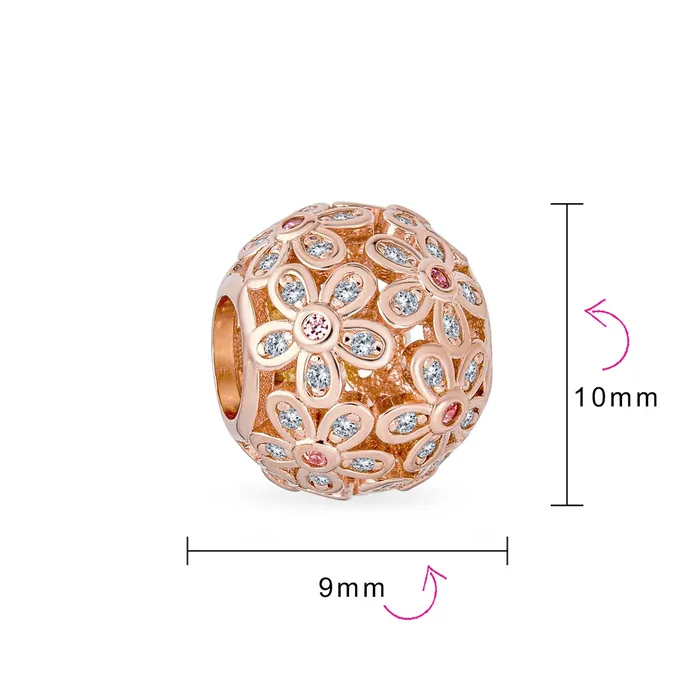 BlingJewelry Wholesale Bracelets Round Clear Floral CZ Bouquet Charm Bead Rose Gold for European Bracelet BlingJewelry Wholesale Bracelets Round Clear Floral CZ Bouquet Charm Bead Rose Gold for European Bracelet