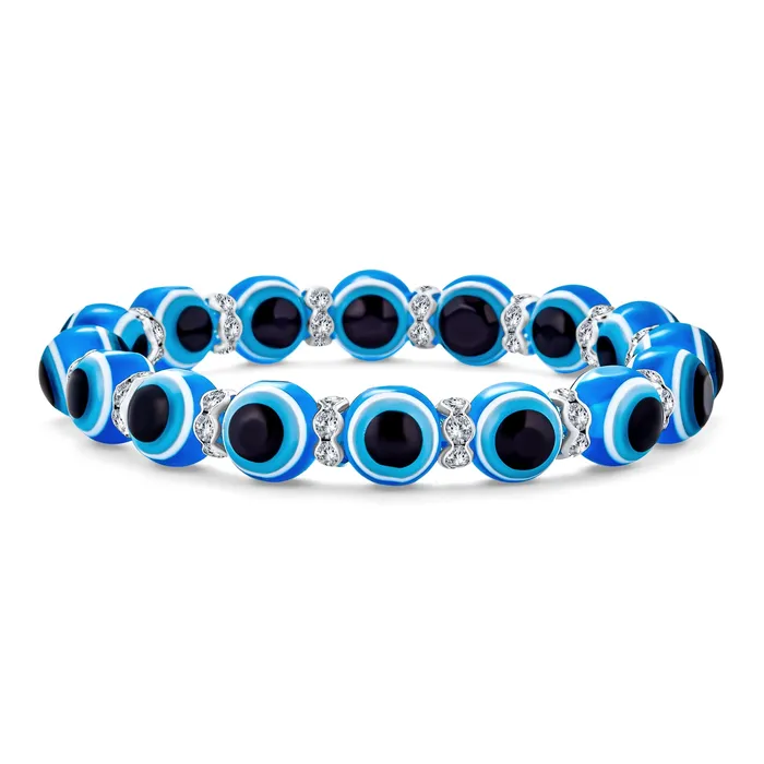 BlingJewelry Wholesale Bracelets Translucent Turkish Glass Bead Evil Eye Stretch Bracelet with Crystal Spacers BlingJewelry Wholesale Bracelets Translucent Turkish Glass Bead Evil Eye Stretch Bracelet with Crystal Spacers