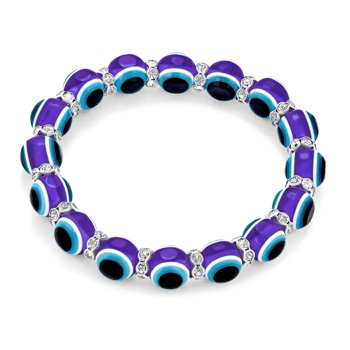 BlingJewelry Wholesale Bracelets Translucent Turkish Glass Bead Evil Eye Stretch Bracelet with Crystal Spacers BlingJewelry Wholesale Bracelets Translucent Turkish Glass Bead Evil Eye Stretch Bracelet with Crystal Spacers