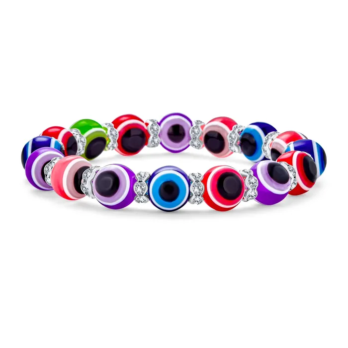 BlingJewelry Wholesale Bracelets Translucent Turkish Glass Bead Evil Eye Stretch Bracelet with Crystal Spacers BlingJewelry Wholesale Bracelets Translucent Turkish Glass Bead Evil Eye Stretch Bracelet with Crystal Spacers
