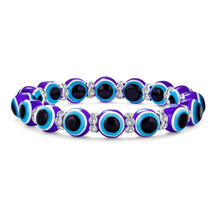 BlingJewelry Wholesale Bracelets Translucent Turkish Glass Bead Evil Eye Stretch Bracelet with Crystal Spacers BlingJewelry Wholesale Bracelets Translucent Turkish Glass Bead Evil Eye Stretch Bracelet with Crystal Spacers