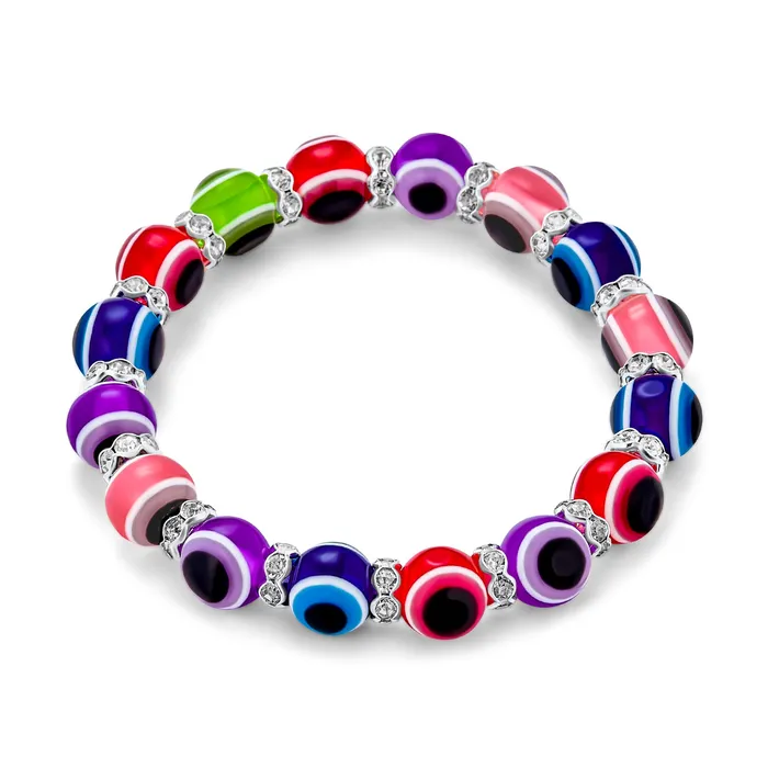 BlingJewelry Wholesale Bracelets Translucent Turkish Glass Bead Evil Eye Stretch Bracelet with Crystal Spacers BlingJewelry Wholesale Bracelets Translucent Turkish Glass Bead Evil Eye Stretch Bracelet with Crystal Spacers