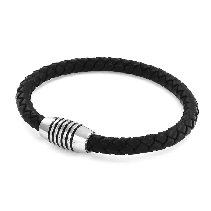 BlingJewelry Wholesale Bracelets Unisex Black Woven Leather Cuff Bracelet with Stainless Barrel Clasp for Men BlingJewelry Wholesale Bracelets Unisex Black Woven Leather Cuff Bracelet with Stainless Barrel Clasp for Men