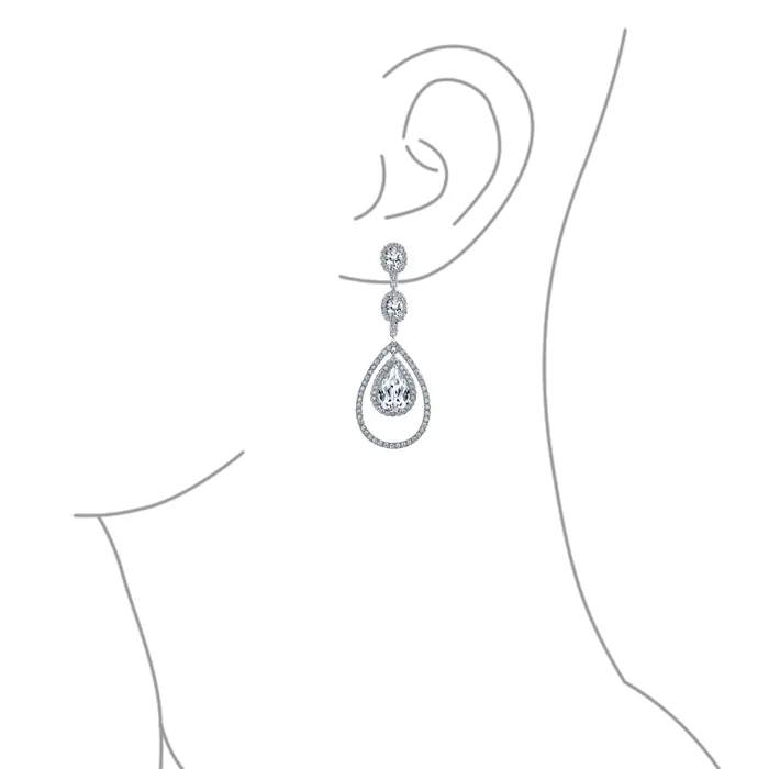 BlingJewelry Wholesale Earrings Art Deco Wedding Gemstone CZ Dangle Chandelier Earrings Silver Plated Bridal