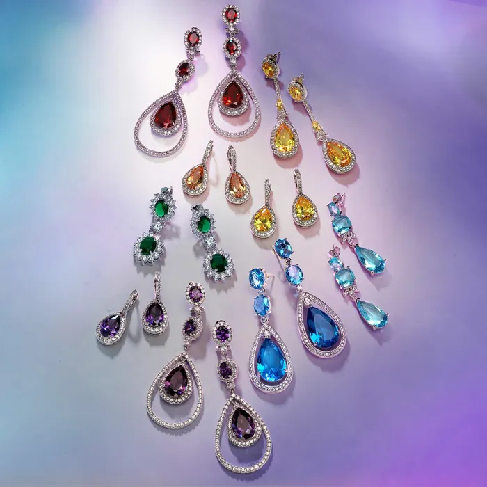 BlingJewelry Wholesale Earrings Art Deco Wedding Gemstone CZ Dangle Chandelier Earrings Silver Plated Bridal