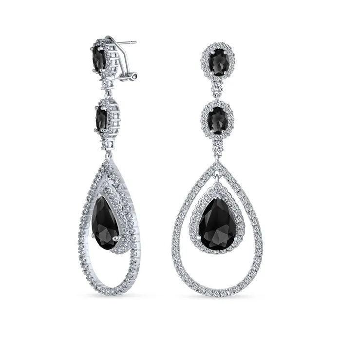 BlingJewelry Wholesale Earrings Art Deco Wedding Gemstone CZ Dangle Chandelier Earrings Silver Plated Bridal