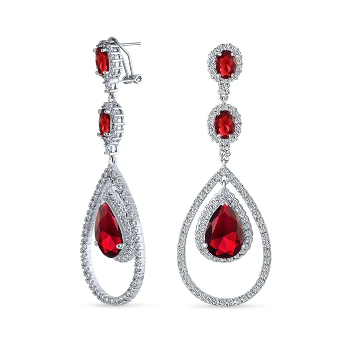 BlingJewelry Wholesale Earrings Art Deco Wedding Gemstone CZ Dangle Chandelier Earrings Silver Plated Bridal