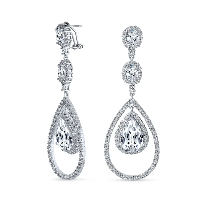 BlingJewelry Wholesale Earrings Art Deco Wedding Gemstone CZ Dangle Chandelier Earrings Silver Plated Bridal