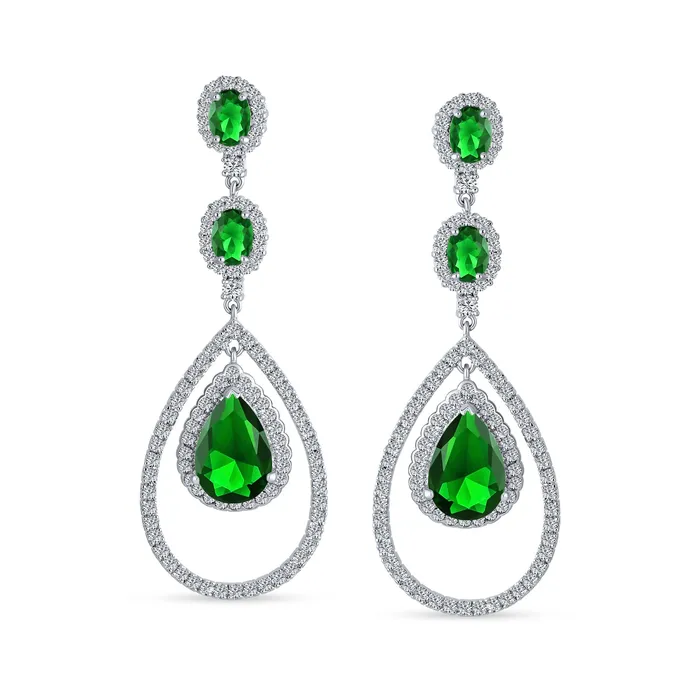BlingJewelry Wholesale Earrings Art Deco Wedding Gemstone CZ Dangle Chandelier Earrings Silver Plated Bridal