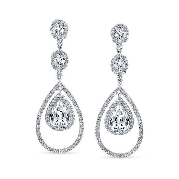 BlingJewelry Wholesale Earrings Art Deco Wedding Gemstone CZ Dangle Chandelier Earrings Silver Plated Bridal