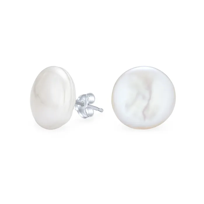 BlingJewelry Wholesale Earrings Baroque Irregular Coin Shaped Freshwater Pearl Stud Earrings in Sterling Silver BlingJewelry Wholesale Earrings Baroque Irregular Coin Shaped Freshwater Pearl Stud Earrings in Sterling Silver
