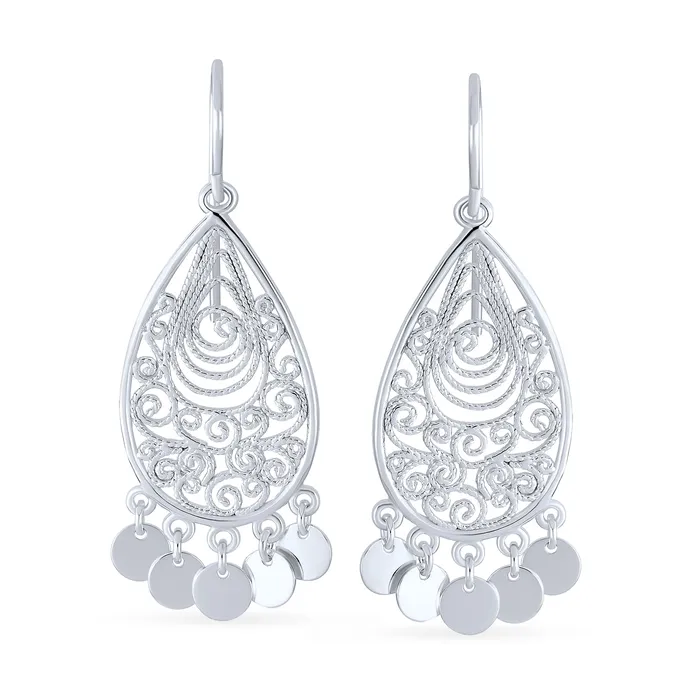 BlingJewelry Wholesale Earrings Boho Moroccan Tear Shape Dangle Gemstone Earrings with Coins Sterling Silver