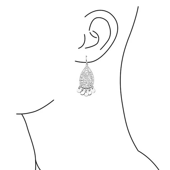 BlingJewelry Wholesale Earrings Boho Moroccan Tear Shape Dangle Gemstone Earrings with Coins Sterling Silver