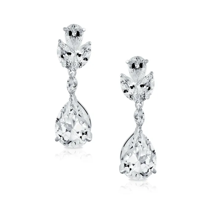 BlingJewelry Wholesale Earrings Bridal CZ Teardrop Dangle ClipOn Earrings for Prom Silver Plated Brass BlingJewelry Wholesale Earrings Bridal CZ Teardrop Dangle ClipOn Earrings for Prom Silver Plated Brass