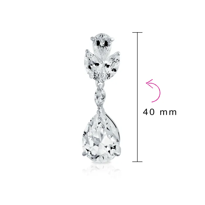 BlingJewelry Wholesale Earrings Bridal CZ Teardrop Dangle ClipOn Earrings for Prom Silver Plated Brass BlingJewelry Wholesale Earrings Bridal CZ Teardrop Dangle ClipOn Earrings for Prom Silver Plated Brass