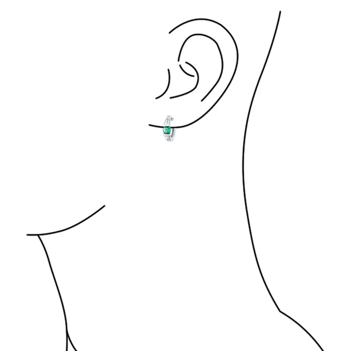 BlingJewelry Wholesale Earrings Classic Dainty Green White CZ Hoop Earrings with Baguette Solitaire Sterling Silver