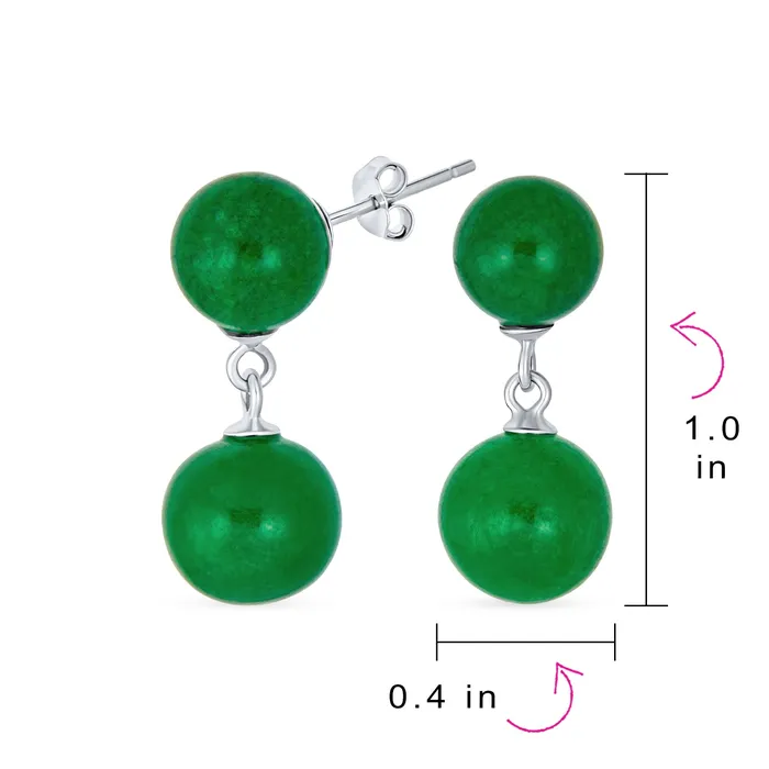 BlingJewelry Wholesale Earrings Classic Dangle Gemstone Earrings Aegean Teal Jade Double Round Sterling Silver