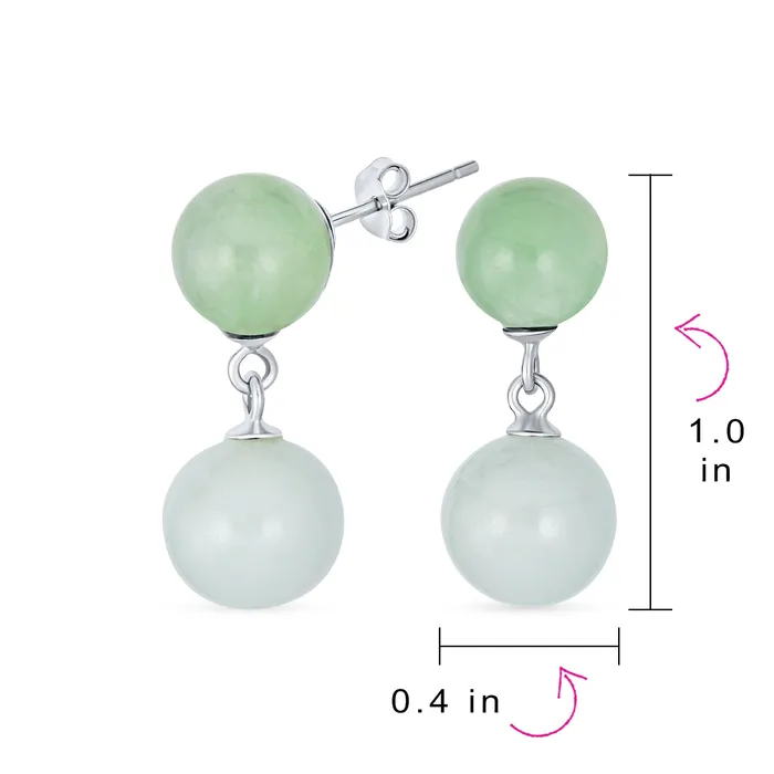 BlingJewelry Wholesale Earrings Classic Dangle Gemstone Earrings Aegean Teal Jade Double Round Sterling Silver