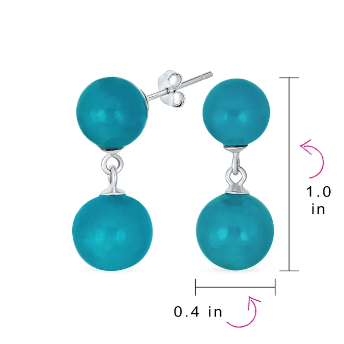 BlingJewelry Wholesale Earrings Classic Dangle Gemstone Earrings Aegean Teal Jade Double Round Sterling Silver
