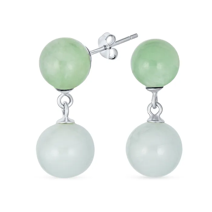 BlingJewelry Wholesale Earrings Classic Dangle Gemstone Earrings Aegean Teal Jade Double Round Sterling Silver