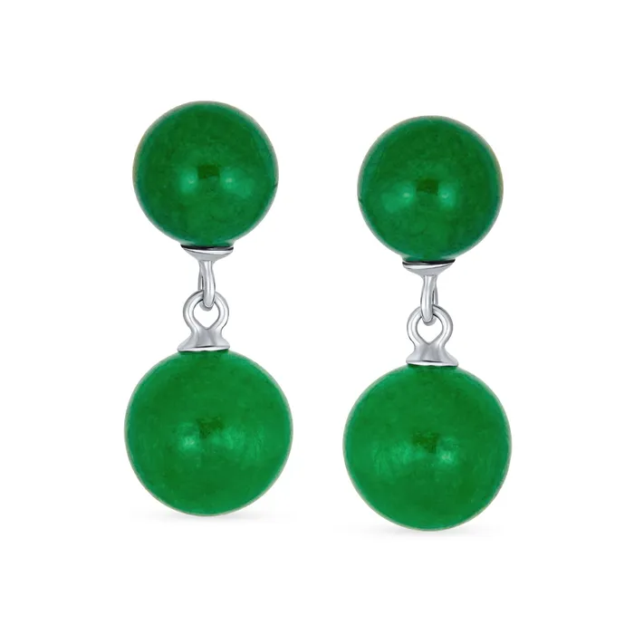 BlingJewelry Wholesale Earrings Classic Dangle Gemstone Earrings Aegean Teal Jade Double Round Sterling Silver