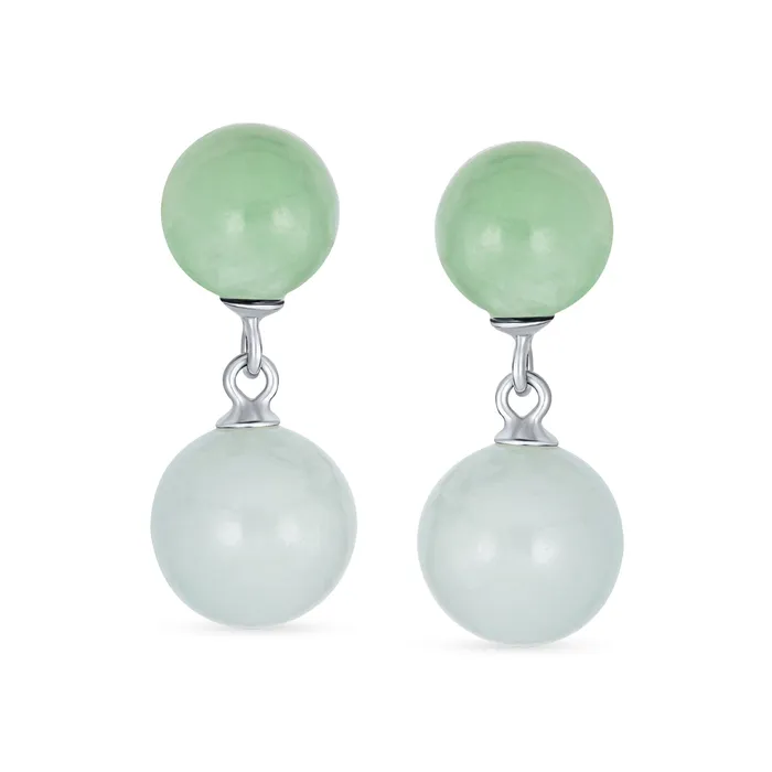 BlingJewelry Wholesale Earrings Classic Dangle Gemstone Earrings Aegean Teal Jade Double Round Sterling Silver