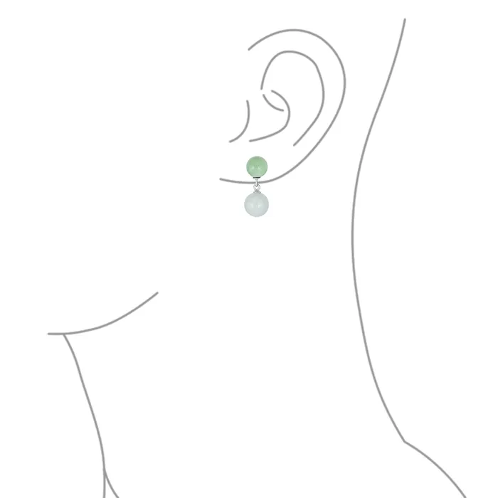 BlingJewelry Wholesale Earrings Classic Dangle Gemstone Earrings Aegean Teal Jade Double Round Sterling Silver