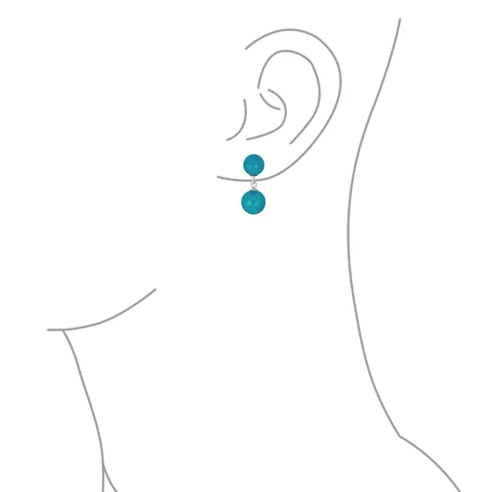 BlingJewelry Wholesale Earrings Classic Dangle Gemstone Earrings Aegean Teal Jade Double Round Sterling Silver