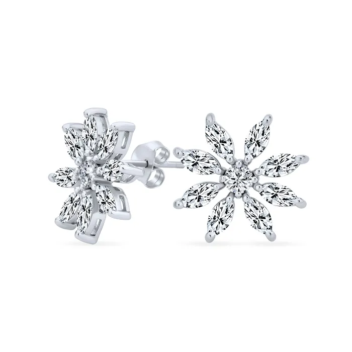 BlingJewelry Wholesale Earrings Elegant Marquise CZ Stud Earrings Bridal Holiday Snowflake Flower in Sterling Silver BlingJewelry Wholesale Earrings Elegant Marquise CZ Stud Earrings Bridal Holiday Snowflake Flower in Sterling Silver
