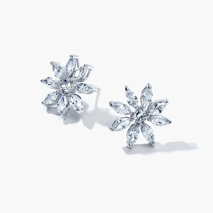 BlingJewelry Wholesale Earrings Elegant Marquise CZ Stud Earrings Bridal Holiday Snowflake Flower in Sterling Silver