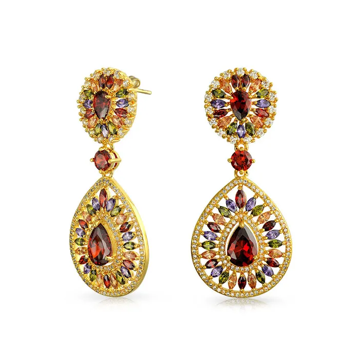 BlingJewelry Wholesale Earrings Multicolor CZ Teardrop Dangle Chandelier Earrings for Wedding Prom Gold Plated BlingJewelry Wholesale Earrings Multicolor CZ Teardrop Dangle Chandelier Earrings for Wedding Prom Gold Plated